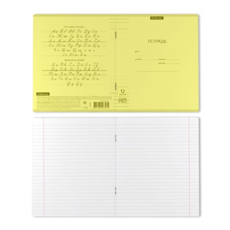 Notebook 12 sheets in the Erichkrause line classic Coverpro Neon, plastic cover, offset block, whiteness 100%, yellow-5