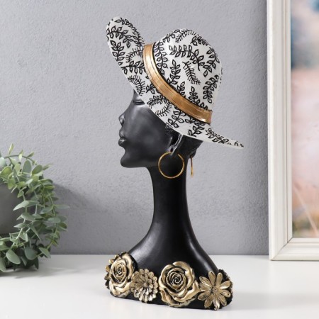 Souvenir Polystone Bust "African in a white hat with flowers" 19x5.5x33 cm-2