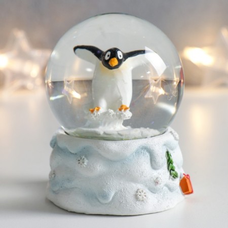 Souvenir Polystone Water Ball "Penguin in the Snow" 7x6.7x8.8 cm-3