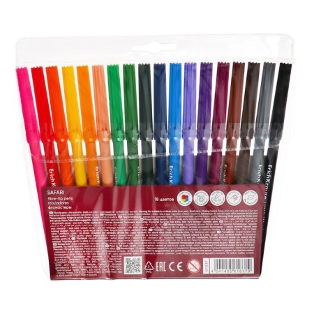 Фломастеры 18 цветов, ErichKrause, "Safari Ultra Washable" микс-4