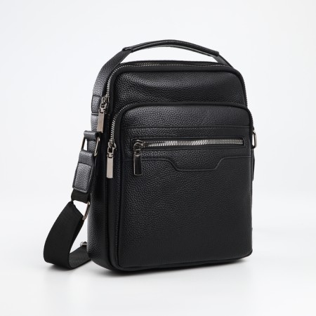 Male bag over the shoulder, Textura, 3 external pockets, black color