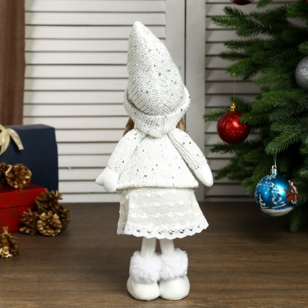 Interior doll "Valya girl in a beige sweater and cap" 38x10x14 cm-2