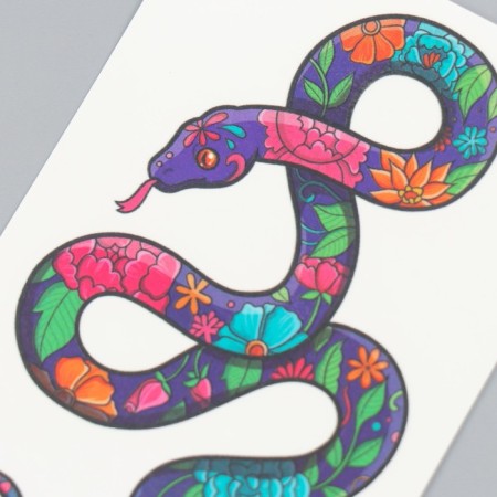 Tattoo on the body color "Flower snake" 10.5x6 cm-3
