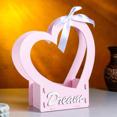 Кашпо деревянное-сердце "Dream", 24х10х27,5 см, дуб, розовый