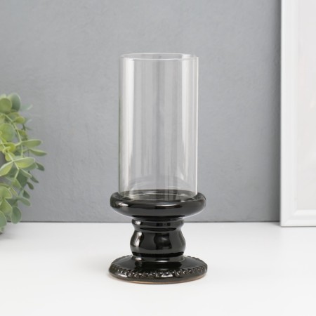 Ceramics candlestick, glass for 1 candle "Wells" d = 8 cm black 10x10x21.5 cm-1