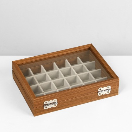 Stand for jewelry "Casket Wood" 24 cells, 16 × 21 × 5 cm, gray color in a tree-5