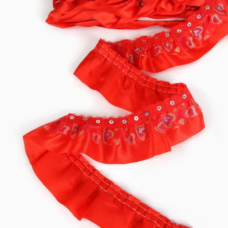 Braid, mesh with spraying on a red atlas, 5 cm, in a roll 10 m-2