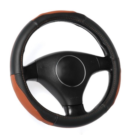 Torso steering wheel, genuine leather, size 38 cm, perforated insert, black and brown