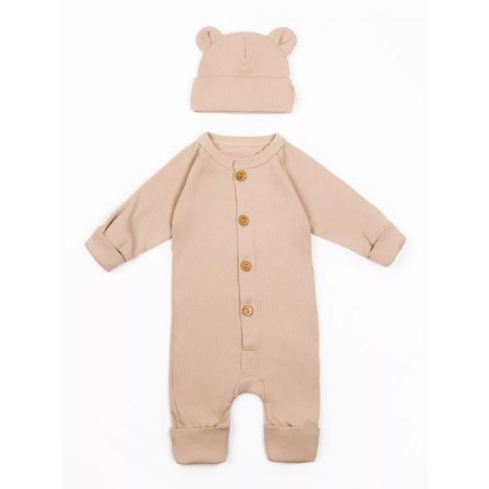 Children's overalls with a fashion cap, height 80 cm, beige color