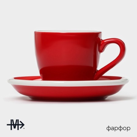 Coffee steam porcelain Magistro Coffee Time, 2 items: a cup 80 ml, a saucer d = 11.5 cm, red color-1