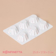 Konfinetta baking form “Sweets. Puding ”, silicone, 25.8 × 17.8 × 3 cm, 6 cells (D = 7 cm), white color