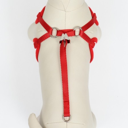 A set with a soft harness and a bow, size l, leash 120 x 1.5 cm, og 35-50 cm, red-6