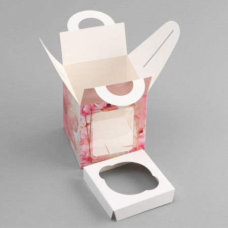 Box for 1 cupcake, "with love", 9.2 x 9.2 x 11.1 cm, confectionery packaging-4