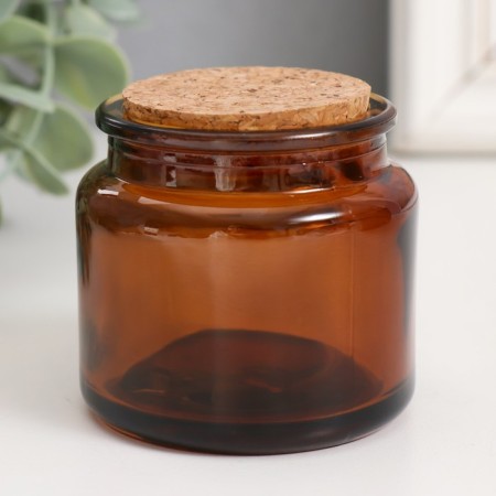 Bank for candles glass with a cork "Brown" 100 ml 6.5x6.5x6.5 cm