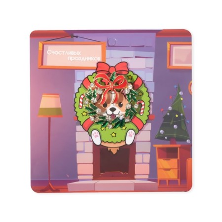 Brooch "Festive wreath", red-green color in gold-1