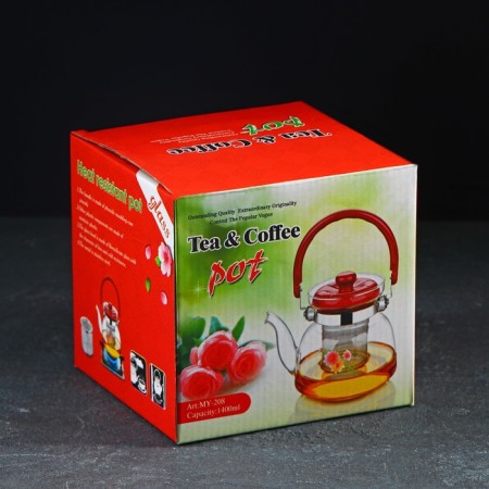 Glass teapot with metal sieve "Flower Fantasy", 1.4 liters-4