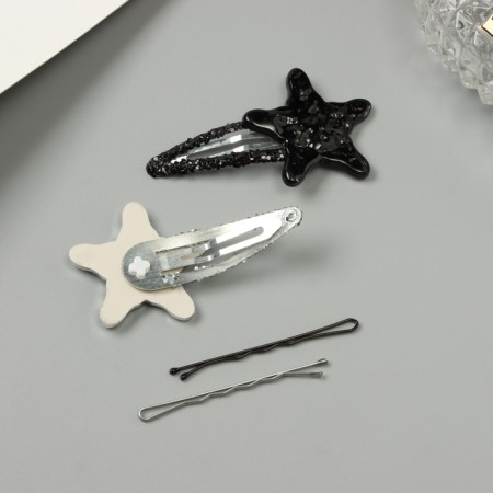 Invisibility for hair "Beatrice" (set 10 pcs) star, 5 and 5.5 cm, black silver-2