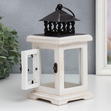 Summary tree on 1 candle "Lantern with a door" white aged 22x11.2x11.2 cm-2