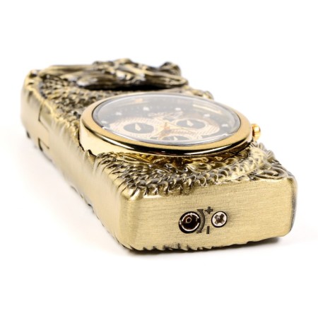 Gas lighter with clock "Dragon", piezo, gold-2