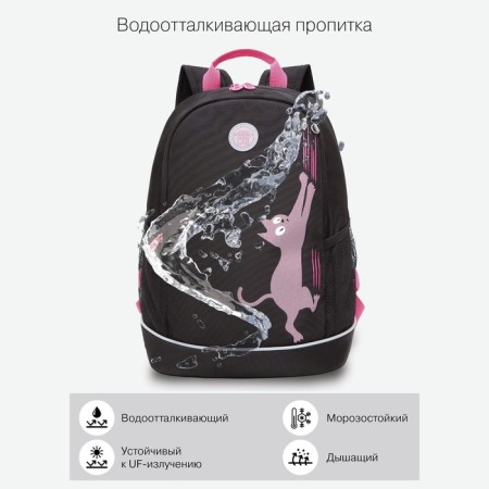 School backpack, 38 x 28 x 18 cm, Grizzly 363, ergonomic back, black/pink RG-363-11_1-9