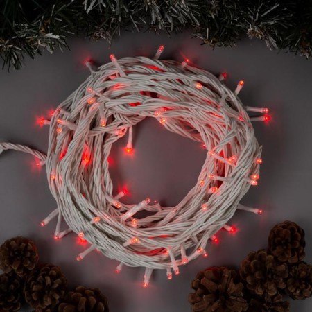 Garland “thread” 10 m, IP44, UMS, white thread, 100 LED, red glow, 220 V