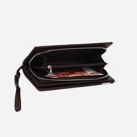Men's purse with lightning, a section on a magnet, with a pen, brown color-3