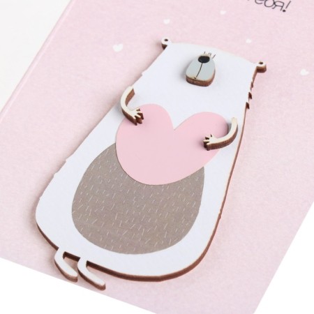 A postcard with a wooden element "for you!" Handmade, heart, lilac tone, 14.7x10.5-3