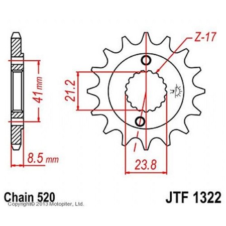 Front star, host JTF1322, steel, chain 520, 14 teeth