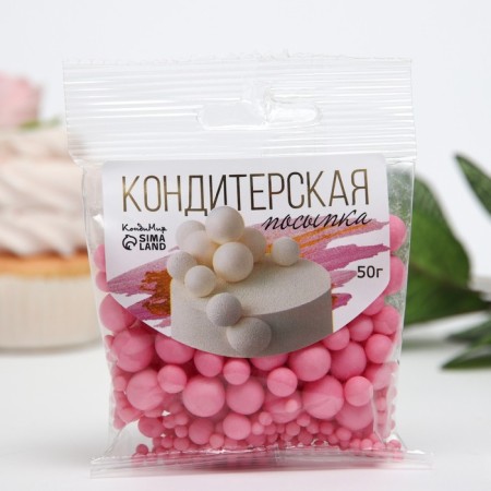 Confectionery sprinkling with a soft center "Pearls", matte, pink, 50 g-1