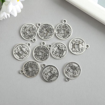 Decor for creativity Metal "Chinese coin with dragons" silver 2.3x1.9 cm-1