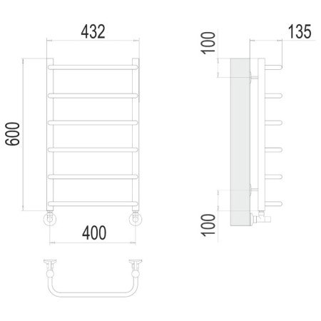 Terminus water heated towel rail "Standard" P6, 400x600 mm, lower connection, chromium-2