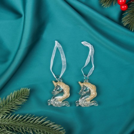 Christmas tree decoration "Unicorn" (set 2 pcs) 4x3.5 cm, transparent