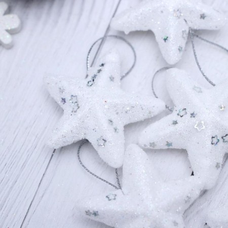 Jewelry decoration "Star - frosty shine" (set 6 pcs) 4.5 cm, white-1