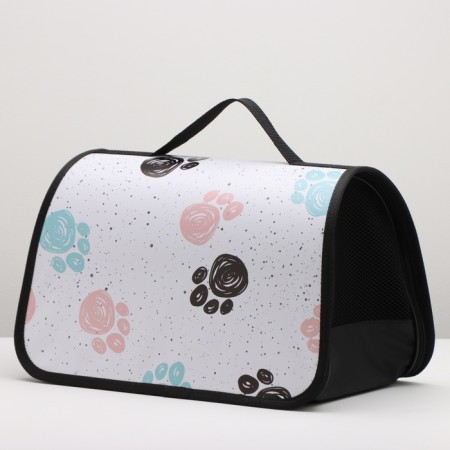 Bag - Frame Animal Carriage, 40 x 25 x 25 cm, white with paws-2