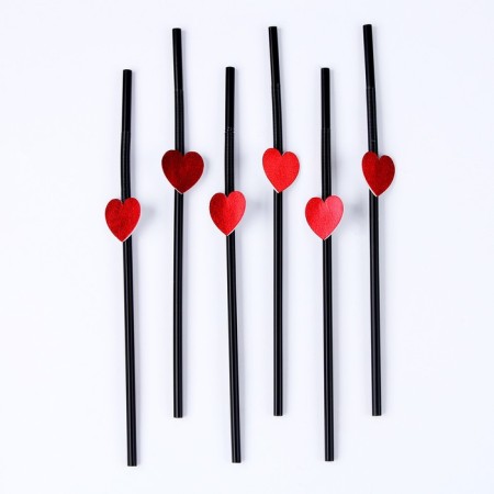 Pipe for cocktail, with hearts, in a set of 6 pcs., Black-1
