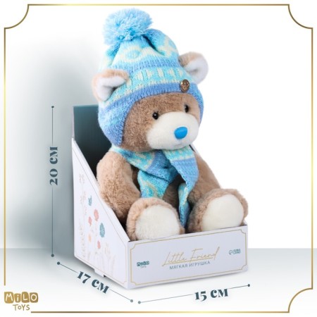 Soft toy "Little Friend", New Year's bear in a hat and scarf, blue color-1