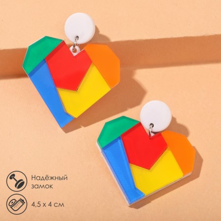 Earrings plastic "hearts" pieces, colored