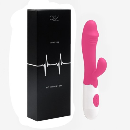 Vibrator - "wow" rabbit, clitoris stimulator and dots G, IP67, pink-7
