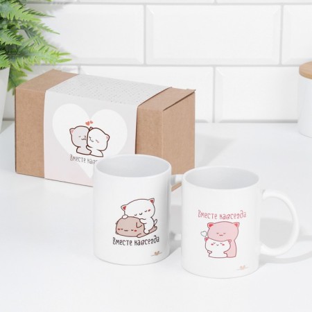 A set of mugs for two, sublimation "Together forever" kittens, 2 circles, 320 ml