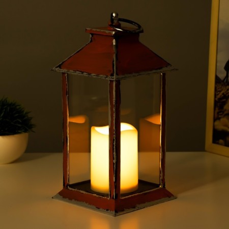 Nightlight "lantern with a candle" LED from batteries 3HAAA Red 14x14x29.5 cm Risalux-2
