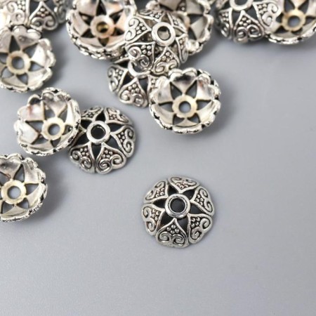 Decor hat for beads "Flower-Hall" silver 0.8x0.8 cm set 50 pcs