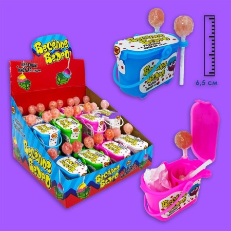 Caramel Lollice with powder "Funny bucket", 15 g