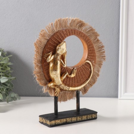 Souvenir Polystone "Golden Lizard on the Wicker Ring" 5x13.2x21.5 cm-1