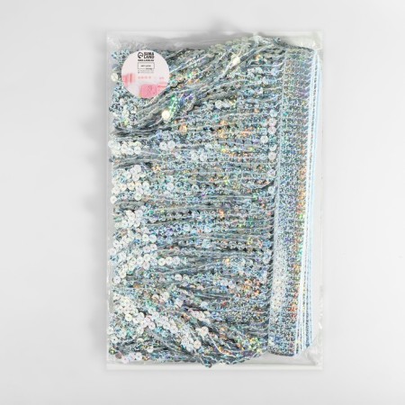 Braid with sequins "fringe", with holography, d = 6 mm, 16 cm, 4.5 ± 0.5 m, silver color-2