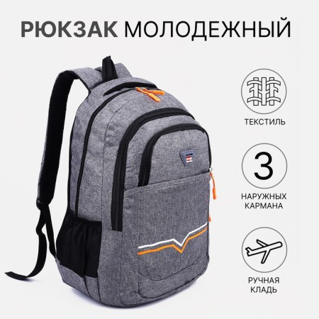 A backpack with a zipper, 2 external pockets, color gray color