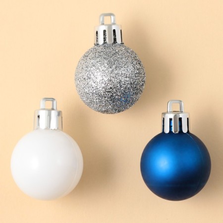 Christmas balls New Year, for the New Year, plastic, d = 3 cm, 6 pcs., Blue, silver, white color-1
