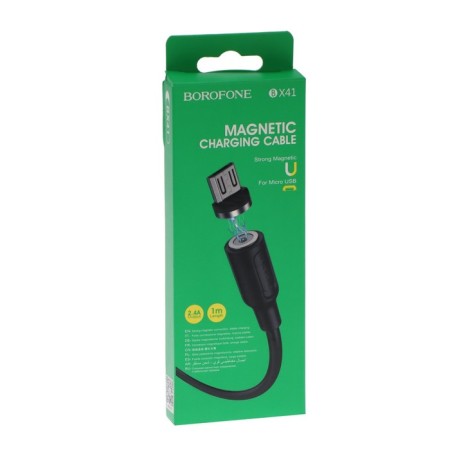 Cable Borofone BX41, microUSB - USB, magnetic, 2.4 A, 1 m, PVC braid, black-5