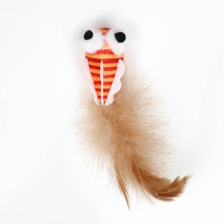 Toy for cats "striped fish" with feathers, 5 cm, orange-1