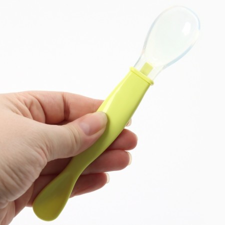 Spoon for children silicone for feeding, green color-3
