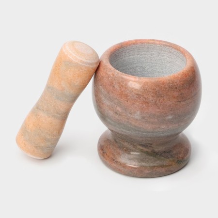 A mortar with a “marble” push, made of natural stone, brown color-3